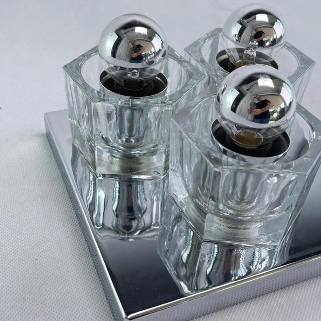 Wall Lamp in Ice Glass and Chrome from Peill & Putzler, 1970s For Sale - Image 6 of 7