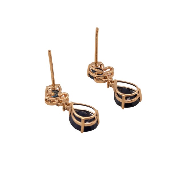 Sapphire and Diamond 14ct Gold Mini Drop Earrings - Fei Liu, Pair For Sale - Image 4 of 5