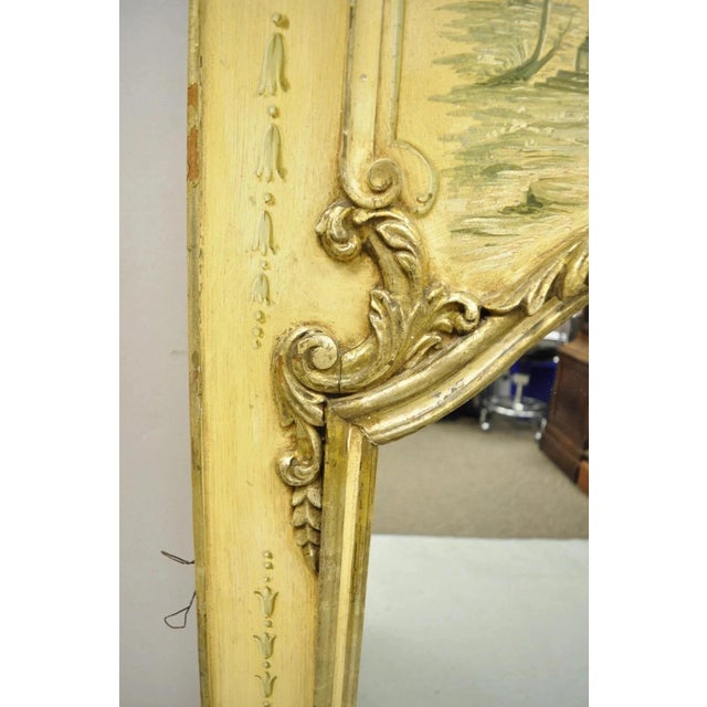 Antique Italian Neoclassical Giltwood Hand Painted 59" Trumeau Wall Mirror For Sale - Image 9 of 12