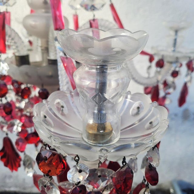 Ruby and Clear Bohemian Crystal Chandelier, 1900s For Sale - Image 14 of 18