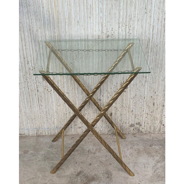 Mid-Century Modern Mid-Century Modern Italian Faux Bamboo Folding Coffee Table with Glass Top For Sale - Image 3 of 6