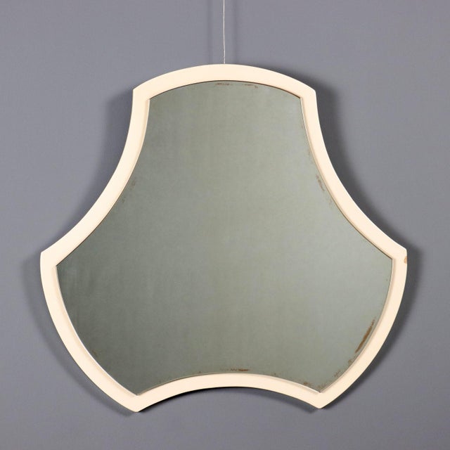 Cream Vintage Lacquered Wood and Glass Mirror, Italy, 1970s For Sale - Image 8 of 8