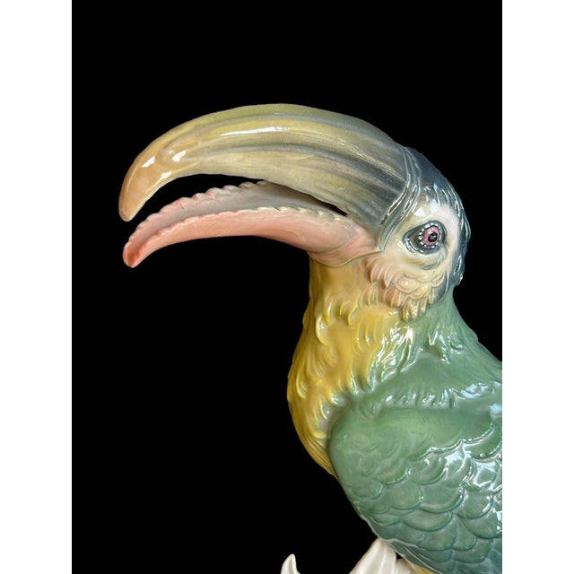 Army Green Karl Ens Fine Porcelain Polychrome Exotic Bird Sculpture of a Toucan For Sale - Image 8 of 13