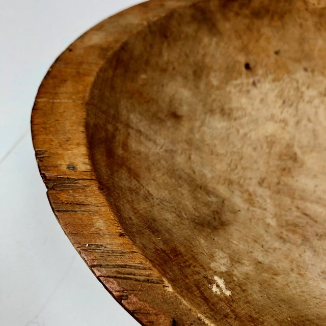 Brown Vintage Hand Crafted Wood Dough Bowl For Sale - Image 8 of 11