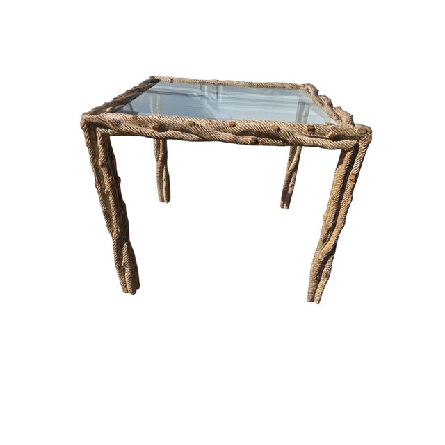 Vintage Carved Faux Bois Mid Century Side Table Hollywood Regency Carved Wood For Sale - Image 13 of 16