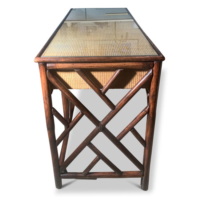 Mid-Century Modern Rattan Side Table with Glazed Top, 1950s For Sale - Image 3 of 10