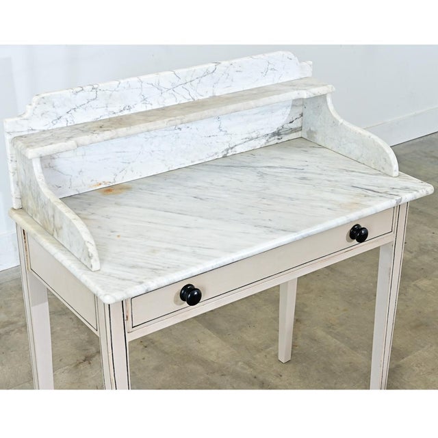 English 19th Century White Marble Top Vanity with New Paint For Sale - Image 14 of 16