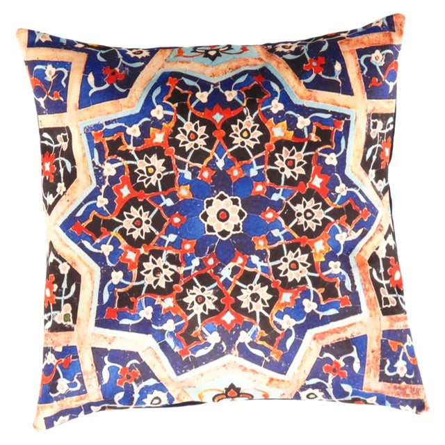 Modern Contemporary Persian Tile Velvet Pillow For Sale - Image 3 of 3