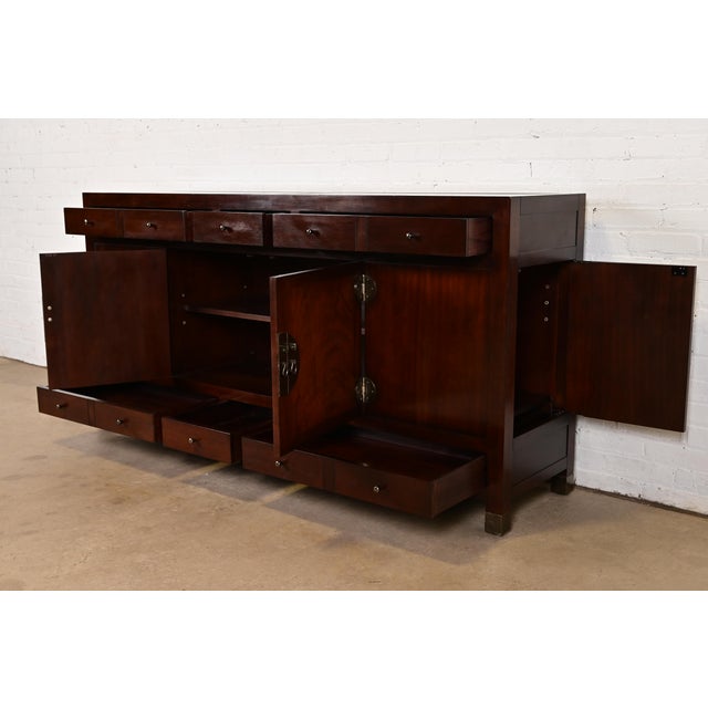 Late 20th Century Michael Taylor for Baker Furniture Hollywood Regency Chinoiserie Mahogany Sideboard Credenza For Sale In South Bend - Image 6 of 15