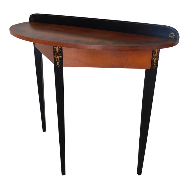L Hitchcock Half Round Harvest Stenciled Maple Console Table 33"w For Sale