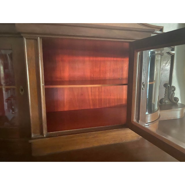 Wood Mid 20th Century Exquisite Large Black Forest Style Carved Oak European Buffet/Sideboard With Unique Curved Glass Display For Sale - Image 7 of 18