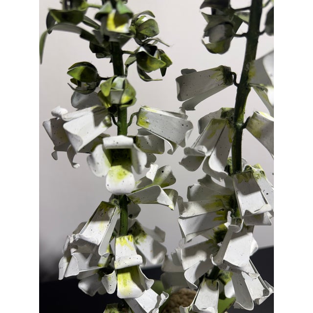 Hand painted Foxglove metal sculpture in terra cotta pot