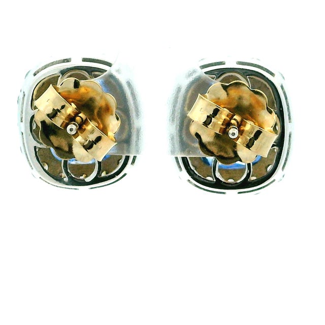 Metal Ceylon Sapphire Diamond Cluster Earrings in 18k White Gold, 8.5 Carats, A Pair For Sale - Image 7 of 10