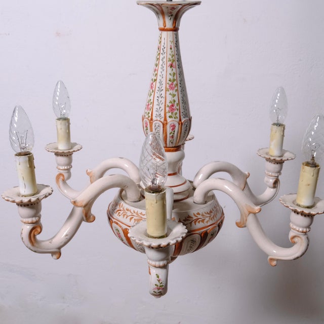 Ceramic 6-Arm Chandelier with Floral Decorations, 1960s For Sale - Image 13 of 18