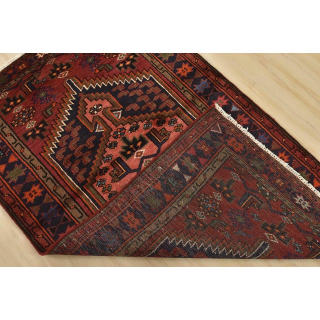 Hamedan Rug 3’3” X 5’3” Red Wool Vintage Tribal Hand-Knotted Carpet For Sale - Image 11 of 12