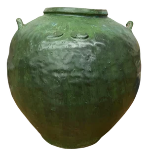 Wabi Sabi Character Green Glazed Stoneware Water Jar