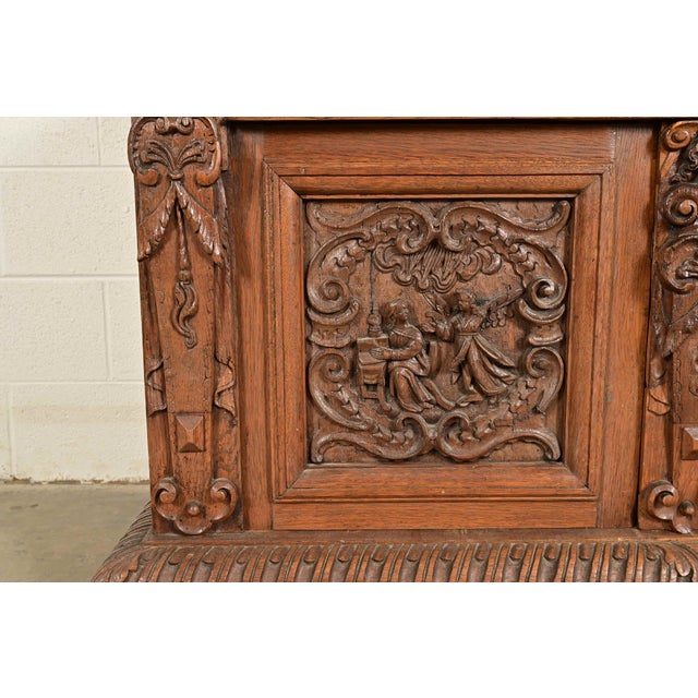 Alexander Roux Style French Renaissance Revival Carved Oak Sideboard or Bar Cabinet, Circa 1890s For Sale - Image 12 of 17