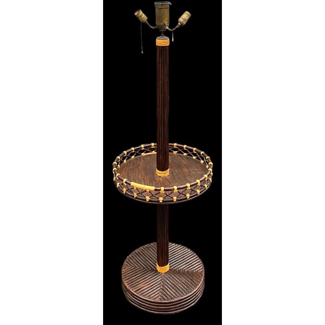 Contemporary Mid-Century Organic Modern Pencil Bamboo Bentwood Floor Lamp With Tray Table Two Available For Sale - Image 3 of 6