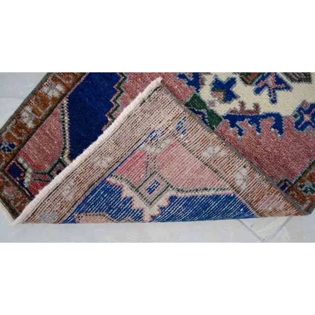 1970s Hand Knotted Turkish Small Rug Decorative Mat for Bathroom - Kitchen and Entryway- 18'' X 39'' For Sale - Image 9 of 14