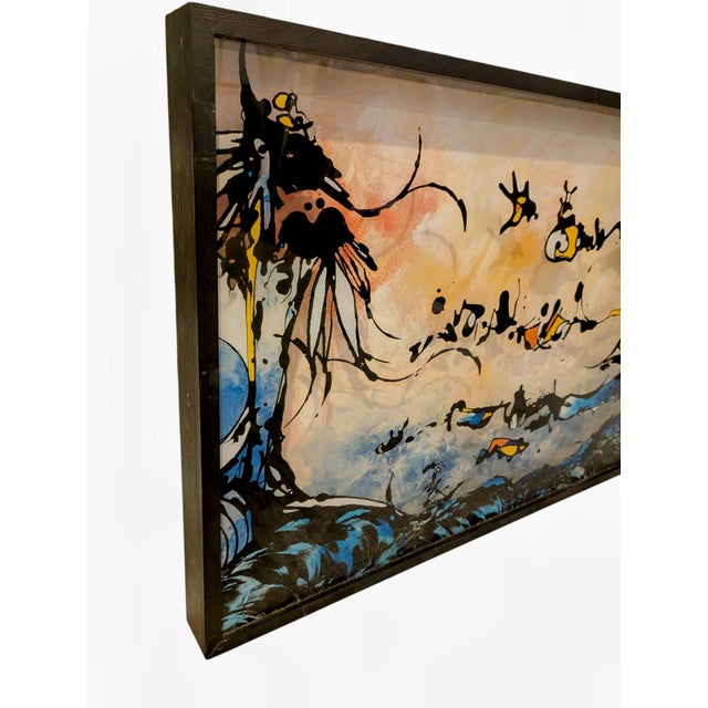 Abstract 1990s An Abstract Three Dimensional Reverse Painting on Glass Inside a Very Large Shadow Box. Signed Shadowbox Abstract Artwork For Sale - Image 3 of 10