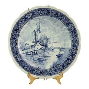Vintage Boch Belgium Delft Windmill Scene Wall Hanging 12” Charger Plate