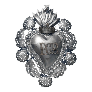 Antique 19th Century Italian Large Ex-Voto Metal Sacred Heart, Wall Decoration