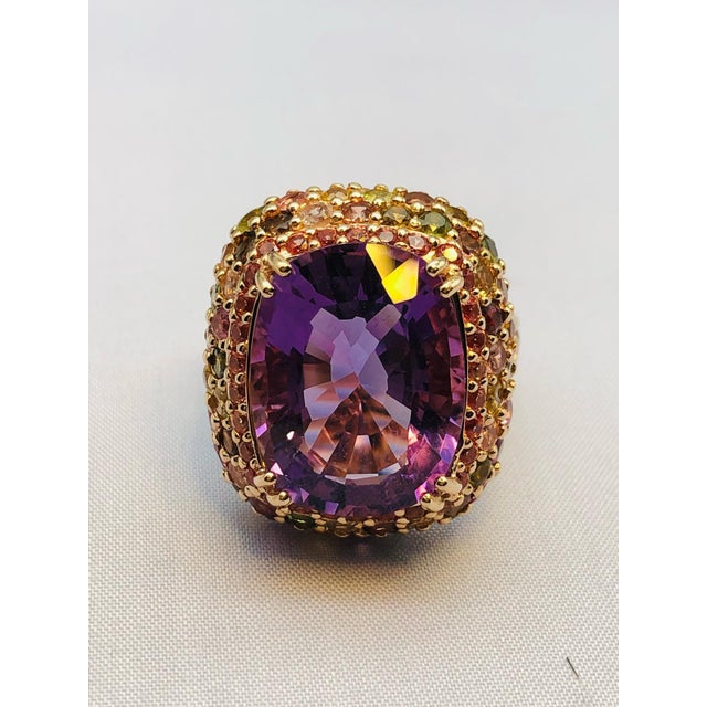 Purple Bochic “Orient” Natural Amethyst & Multi Sapphire Ring Set In 18K Gold & Silver For Sale - Image 8 of 12