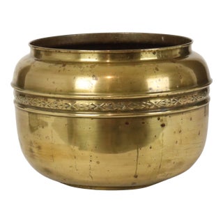 Large French Brass Repoussé Planter Pot For Sale