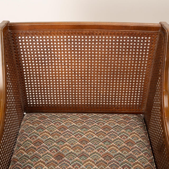 Wood 1960s Hollywood Regency French Style Caned Bergere Chairs With Flamestitch Fabric - A Pair For Sale - Image 7 of 10