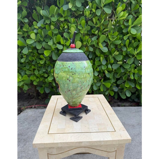 Late 20th Century Vintage Large Studio Ceramic Covered Urn For Sale - Image 5 of 12