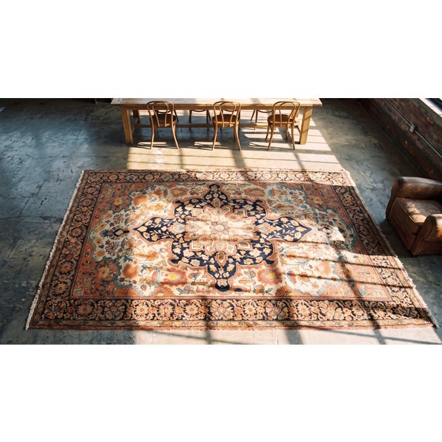 Ivory 1900s Ivory Medallion Antique Persian Sarouk Rug 4'4" X 6'6" Handknotted Wool Carpet For Sale - Image 8 of 9