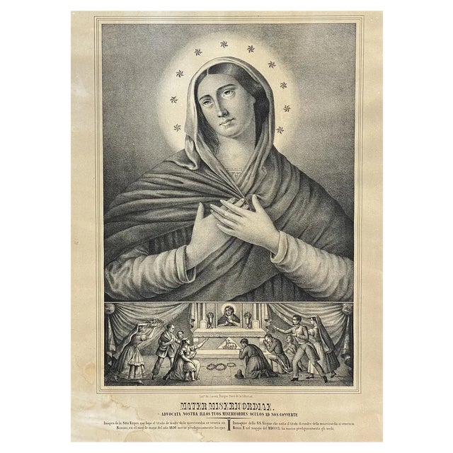 Virgin Mother of Mercy Venerated in Rimini, 1850, Lithograph For Sale