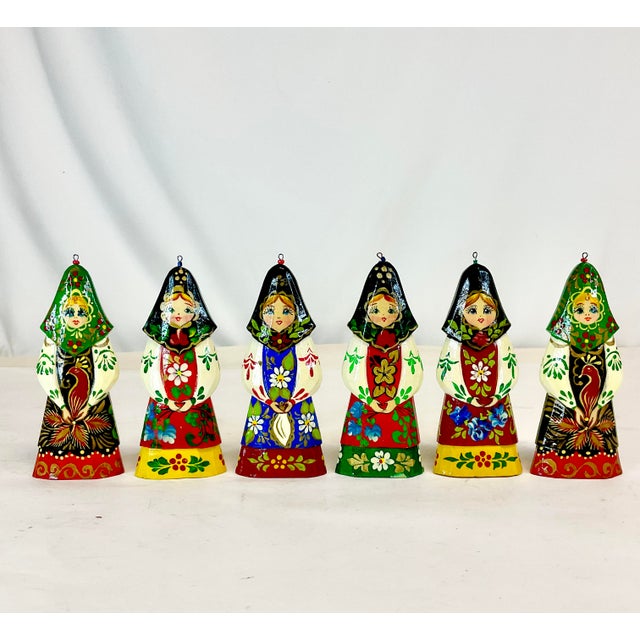 1990s Vintage Boho Chic Folk Art Russian Hand Crafted Christmas Ornaments - Set of 6, Small. For Sale - Image 5 of 10
