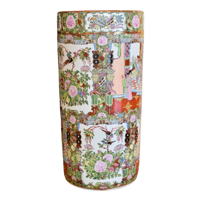 1980s Chinese Famille Rose Porcelain Umbrella Stand For Sale