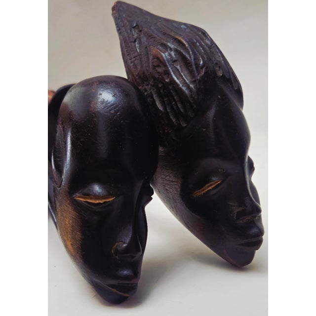 Mid 20th Century African Carved Wood Modernist Sculpture Male and Female Busts - A Pair For Sale In New York - Image 6 of 18
