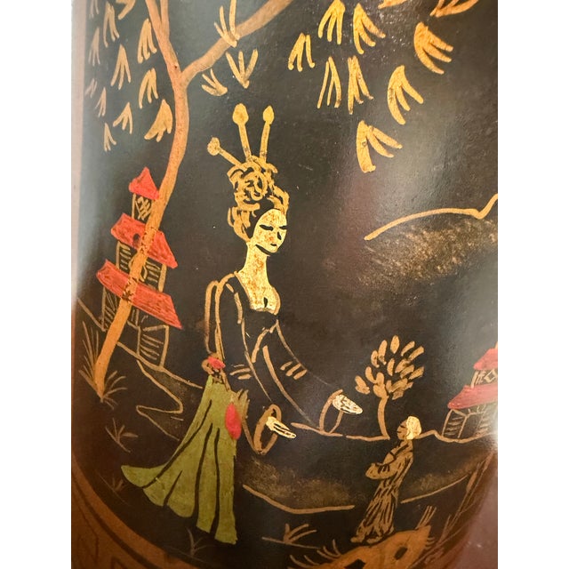 Early 20th Century Chinoiserie Tole Tea Canister Table Lamp For Sale - Image 4 of 8