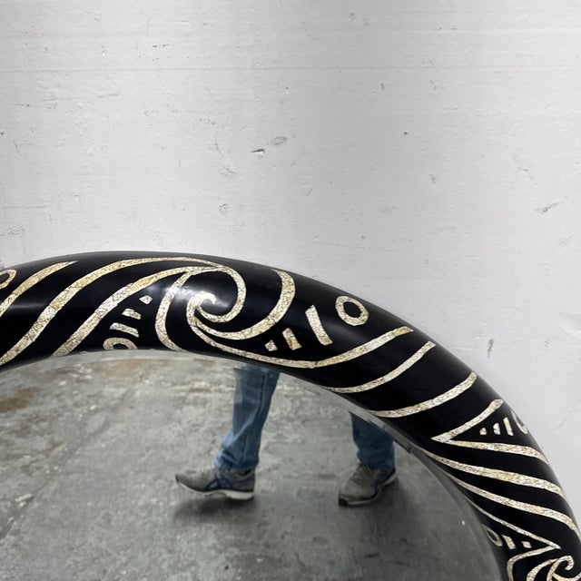 Black Monumental Round Mirror in the Style of Karl Springer For Sale - Image 8 of 13