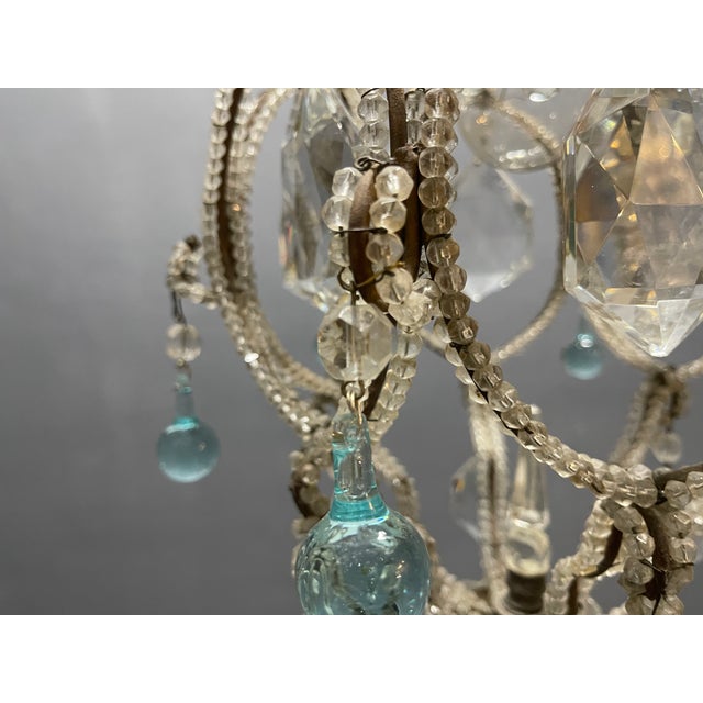 Crystal Beaded Light Pendant with Light Blue Murano Glass Tear Drops, 1960s For Sale - Image 9 of 13