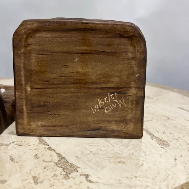 1960’s Faux Bois Ceramic and Shell Encrusted Bookends or Wall Brackets, Signed - a Pair For Sale - Image 12 of 12