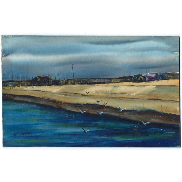 MCM beach by Virginia artist Arthur Sembler (1911/12-1979). Watercolor on artist board, signed lower left. Arthur Sembler...