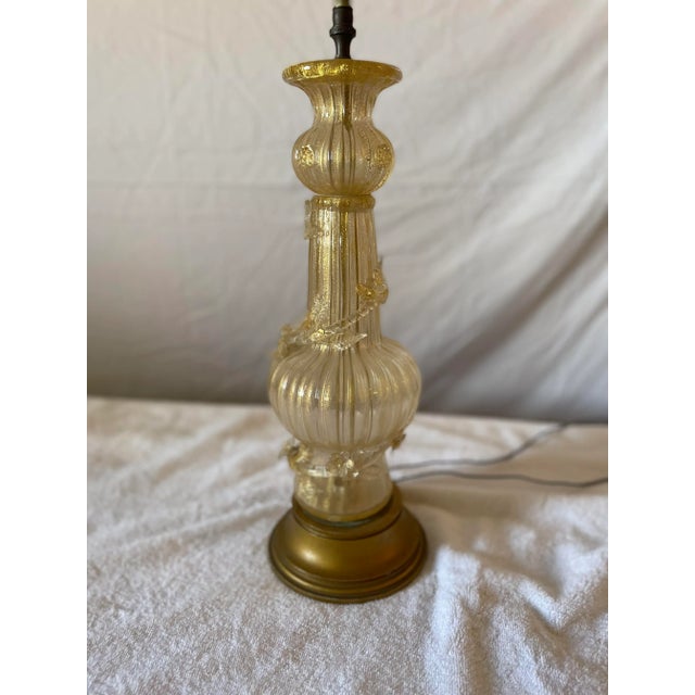 1940s Bubble Gold and Gold Leaf "Cordonato D'Oro" Murano Glass Lamp by Barovier & Toso For Sale - Image 12 of 13