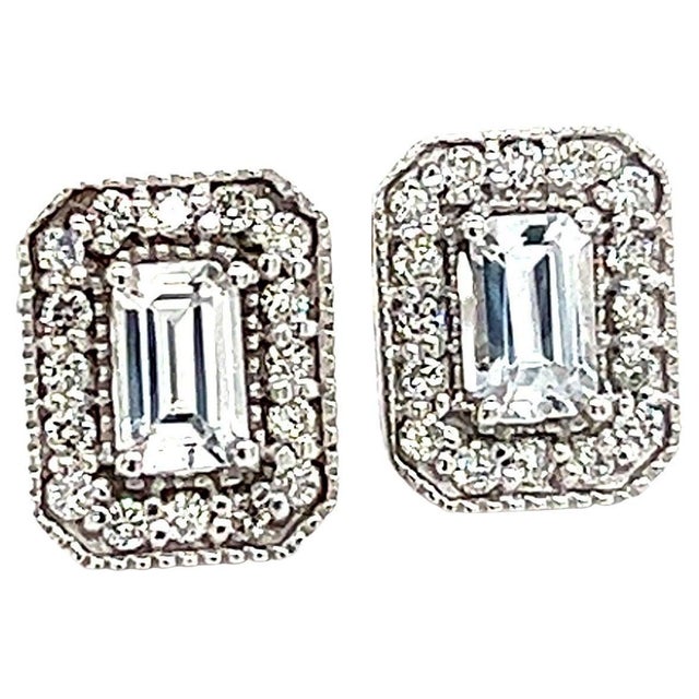 Natural Sapphire and Diamond Stud Earrings set in 14k W Gold with 0.96 TCW Certified $2950 121268 These Natural Finely...