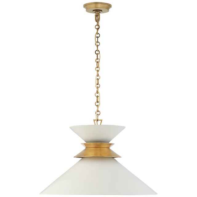 Chapman & Myers for Visual Comfort Signature Alborg Large Stacked Pendant in Antique-Burnished Brass with Matte White Shade For Sale