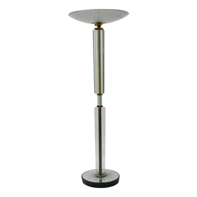 Vintage Brass and Glass Floor Lamp by Luigi Brusotti, 1930s For Sale