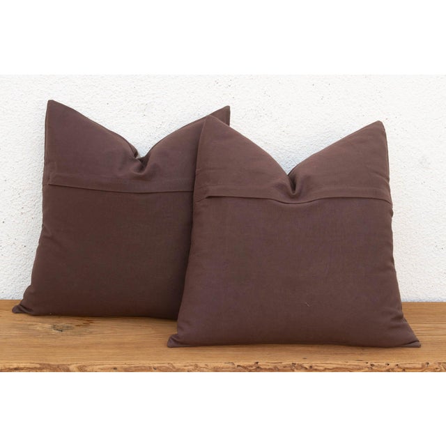 Brown Pair of 18" Orange Flower Suzani Pillow Covers For Sale - Image 8 of 9
