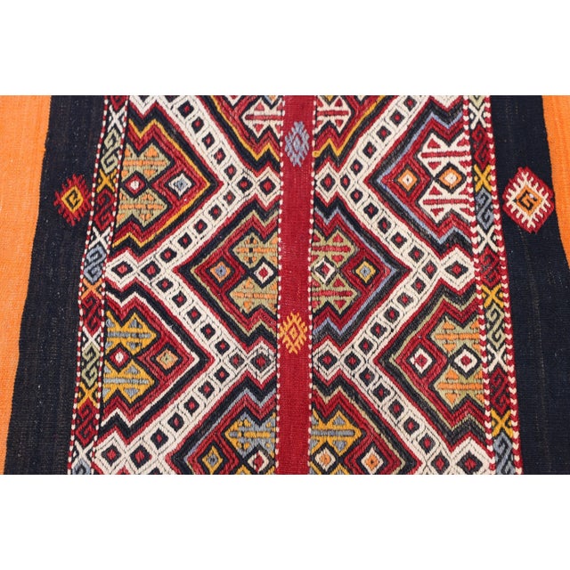 Textile 1980s Ethnic Design Cappadocia Hand Knotted Natural Wool Kilim Runner Rug For Sale - Image 7 of 12