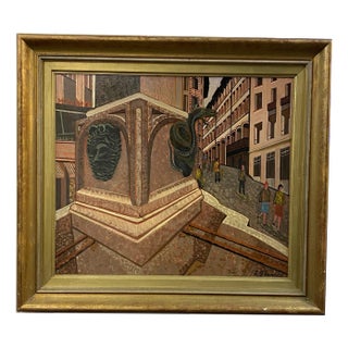 Roberto Gherardi, Fontaine à Bel-air, Genève, 1979, Oil on Wood, Framed For Sale