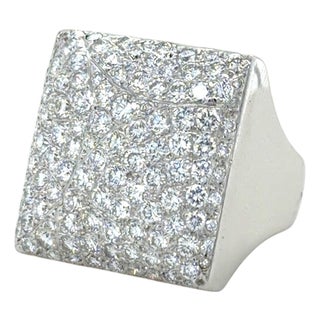 Cartier 18k White Gold and Pave Diamond Ring, Size 6 For Sale
