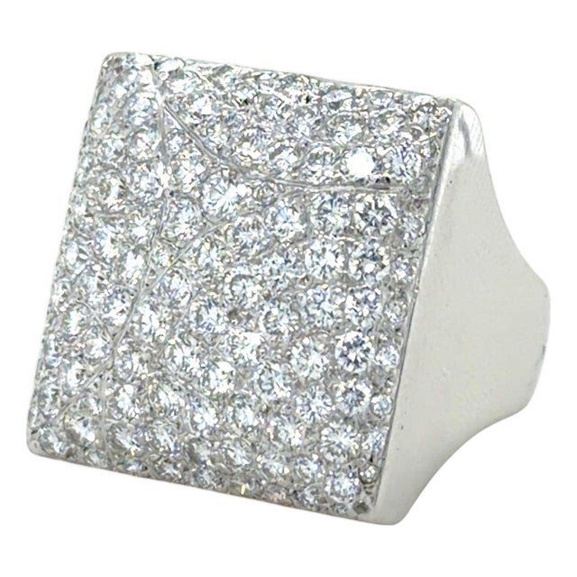 Cartier 18k White Gold and Pave Diamond Ring, Size 6 For Sale
