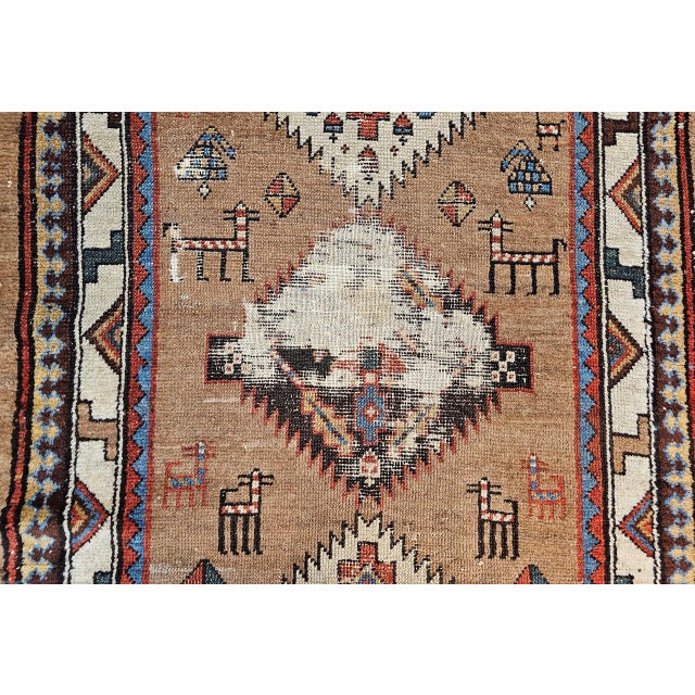 Antique 19th C. Persian Kurdish Runner Rug, Hand-Knotted Wool, Geometric Pattern, 4x10, Camelhair & Ivory For Sale - Image 18 of 18
